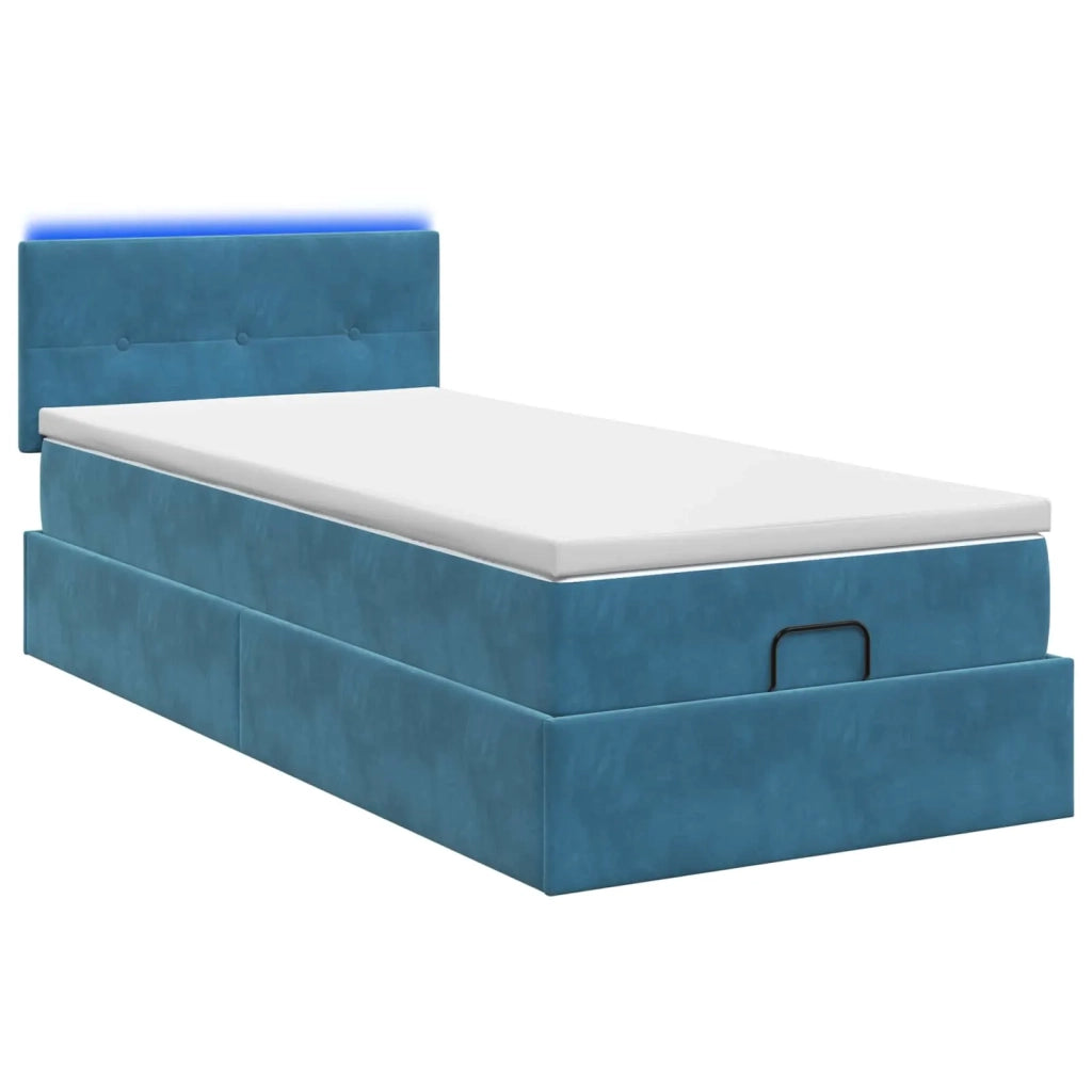 Letto Ottomano con Materasso e LED Blu scuro 100 x 200 cm 3457123