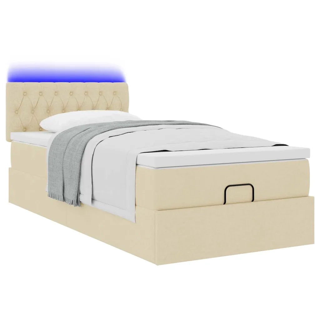 Struttura Letto Pouf con Materasso Crema 80x200 cm in Tessuto