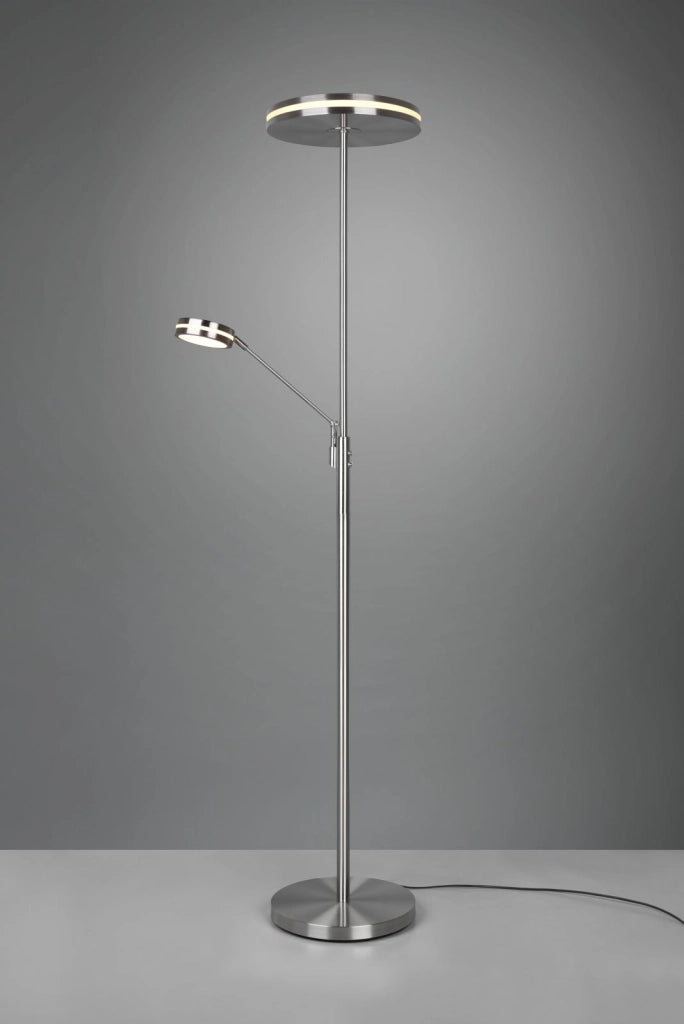 FRANKLIN PIANTANA LED 35W 4100lm- 6,5W 650lm, 2700+3200+4000K CON LAMPADA LETTURA METALLO ACCIAIO CON REGOLAZIONE INTENSITA' TOUCH DIMMER + REGOLAZIONE LUCE CALDA, NATURALE E FREDDA E FUNZIONE MEMORIZZAZIONE H. 180CM