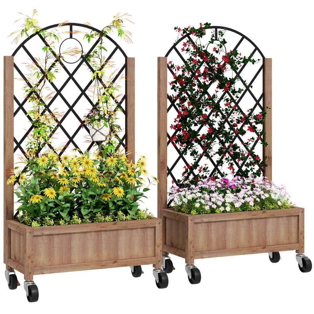 Set 2 Pezzi Fioriera da Giardino con Ruote e Griglia ¨C Zephmum ¨C Legno 52x25x97cm Marrone
