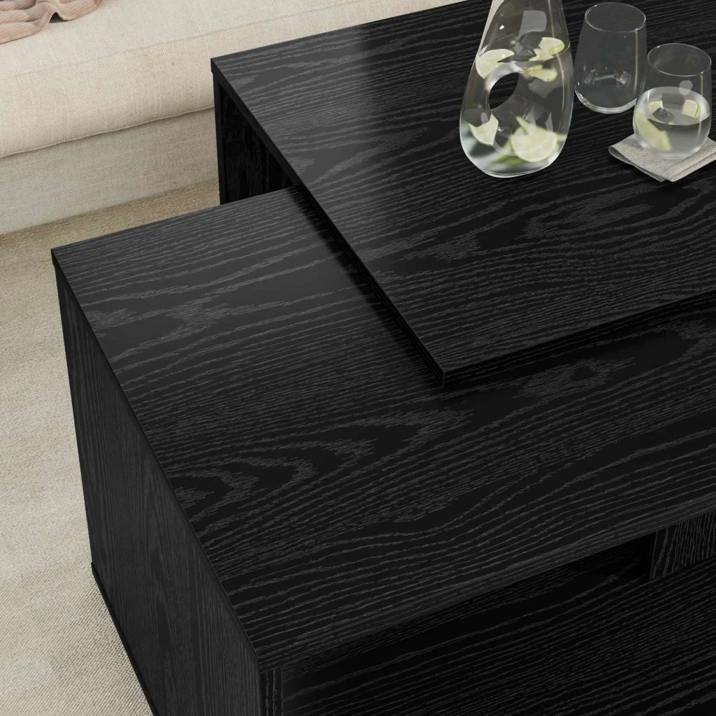 Set di Tavolini da Caffè 2 pcs Rovere Nero Legno multistrato 8000261