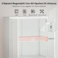 Armadio per Ufficio in Acciaio a 3 Ripiani Regolabili con Serratura e 2 Chiavi, 80x40x175 cm, Bianco