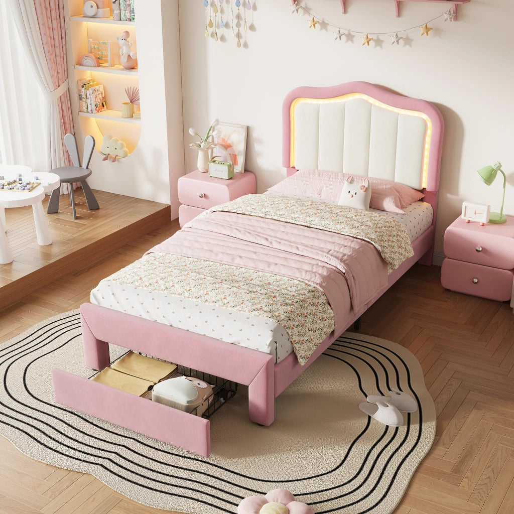 letto imbottito velluto rosa 90 x 200 cm