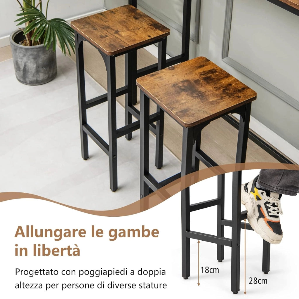 Set di 2 Sgabelli da Bar, Sgabello Cucina con Poggiapiedi, H71,5 cm, Gambe Regolabili, Struttura d'Acciaio, per Pub e Ristoranti, Marrone Rustico