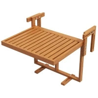 Tavolino da Ringhiera per Balcone Pieghevole e Regolabile in Legno, Colore Teak