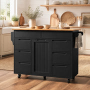 Carrello da cucina con piano ribaltabile; 8 cassetti e ruote; MDF nero