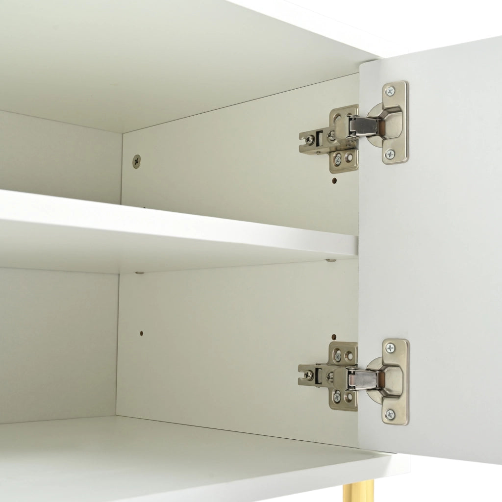 OKWISH Mobile TV con 4 Ante e 8 Ripiani, Gambe Dorate, Frontali Scanalati, per Soggiorno, MDF, Bianco, 190 x 38 x 48 cm