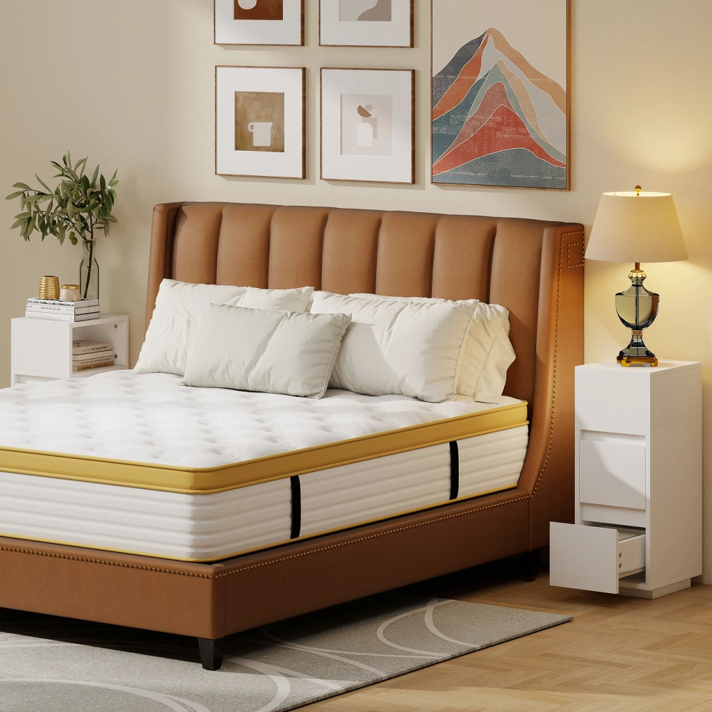 Set di 2 Comodini con 2 Cassetti e Ripiano Aperto Moderni e Salvaspazio, 25x30x65 cm, Bianco