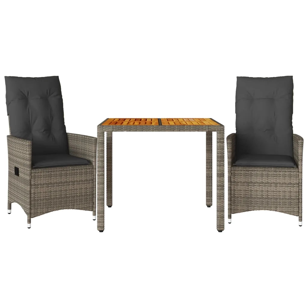 Set da BistrÃ² 3 pz con Cuscini Grigio in Polyrattan