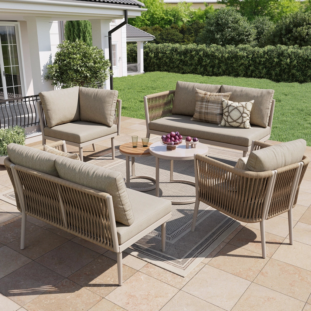 Set da giardino per 5-6 persone - Zephmum- Set modulare con cuscini e seduta resistente all'acqua, colore beige