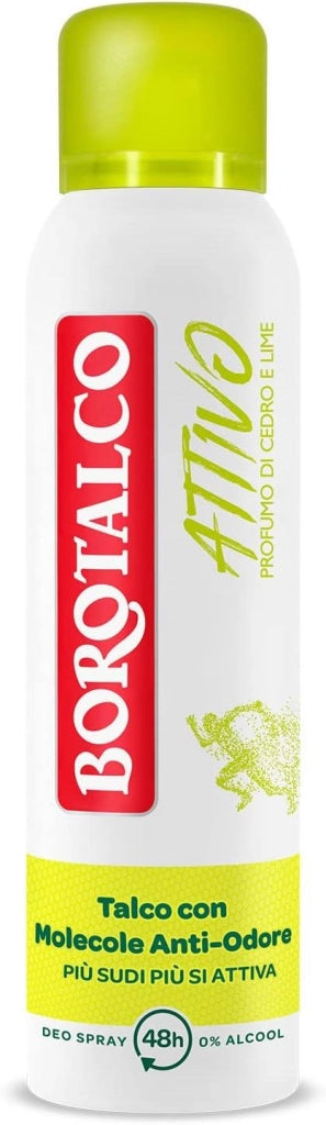 BOROTALCO SET 4 DEODORANTI SPRAY INVISIBILE GIALLO NO ALCOOL CON TALCO MOLECOLE ANTI ODORE 150 ML NEW ATTIVO