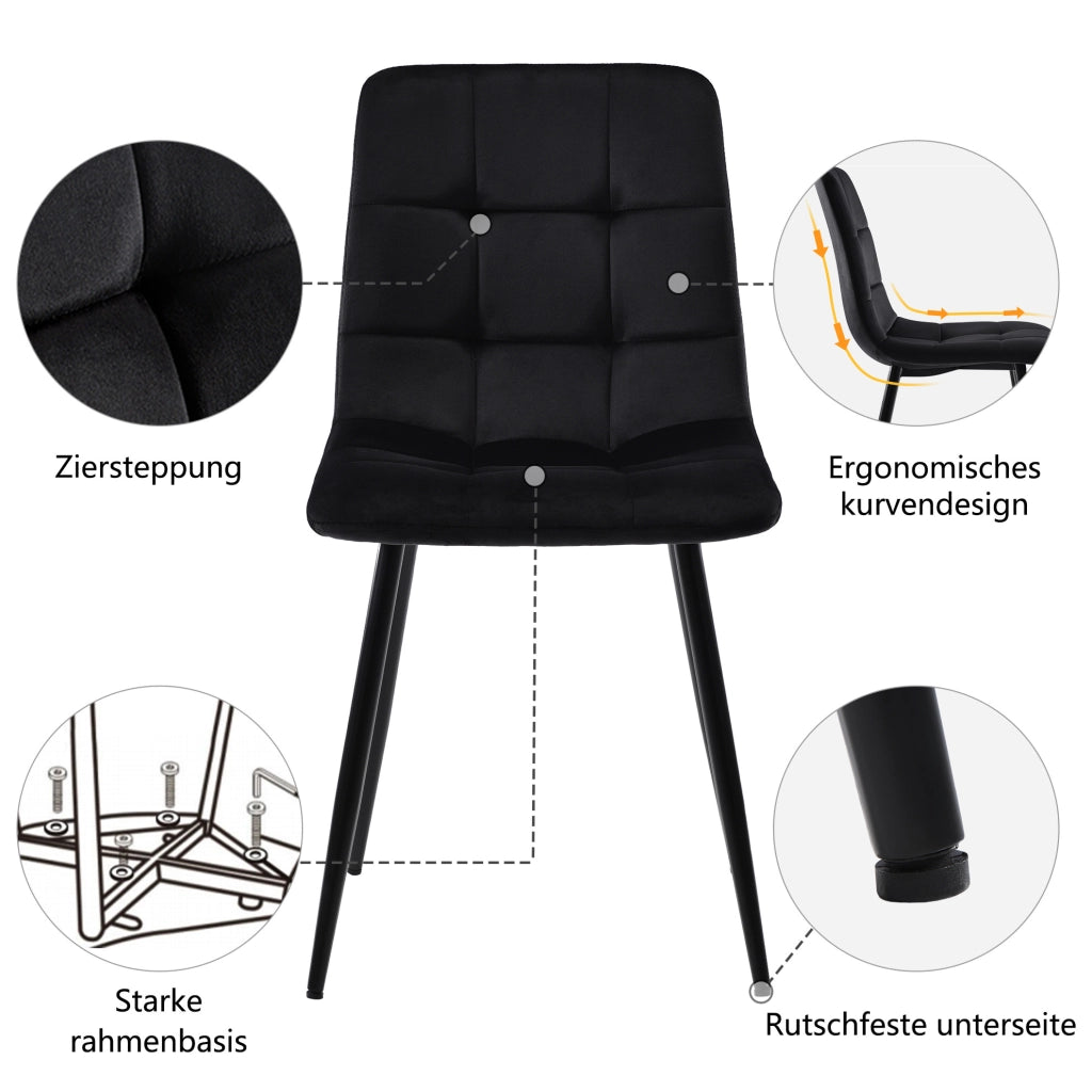 Set tavolo da pranzo nero con 4 sedie imbottite in velluto