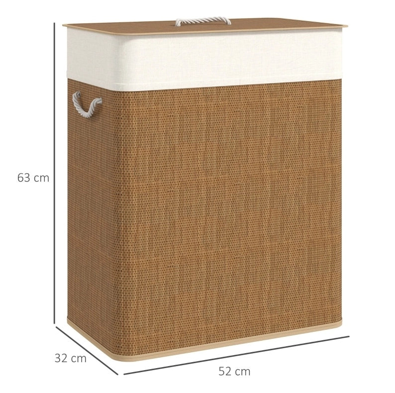 Cesto portabiancheria 52x32x63 cm con coperchio e sacco rimovibile in bambù marrone