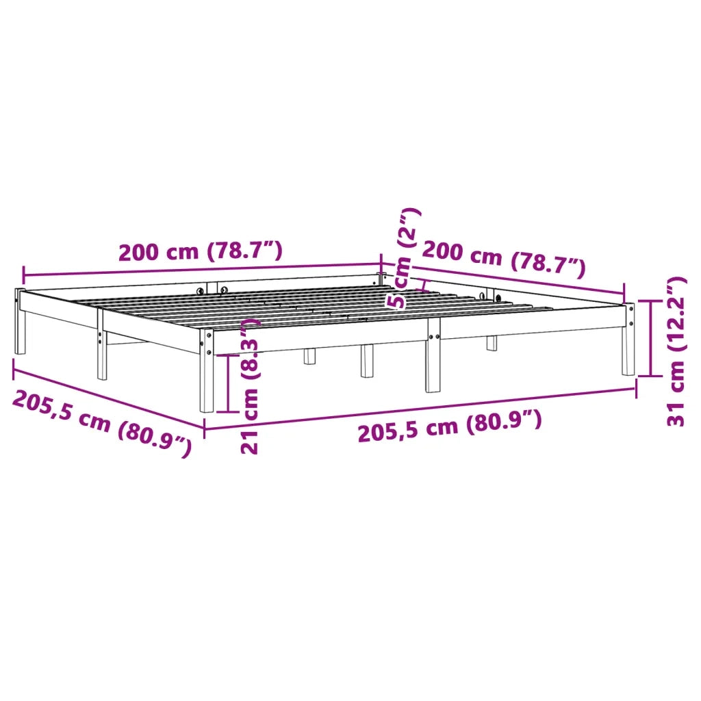 Giroletto senza Materasso Marrone Cera 200x200 cm Legno di Pino 844869