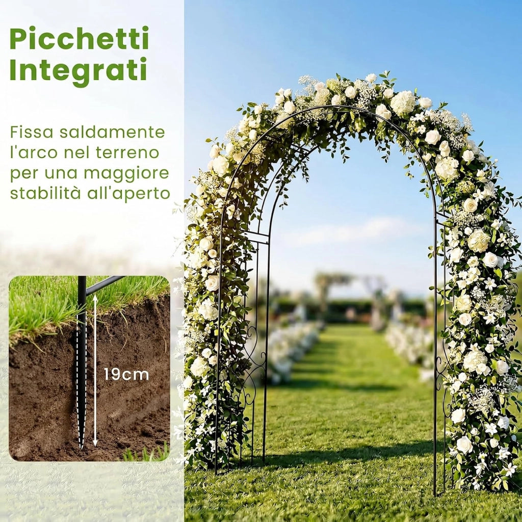 Arco per Rampicanti da Giardino in Metallo con Motivo Floreale | Pergolato per Piante Rampicanti da Girdino e Cortile, Pergola Decorativa per Festa e Matrimonio, 145 x 51 x 225 cm