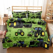 Asciugamani per bambini, tractor, 100 x 135 cm + coperta per seggiolino 40 x 60 cm, 3D stampati con trattori, per bambini, tende da letto, asciugamani per bambini, set di tende da letto invertibili con chiusura a zip.