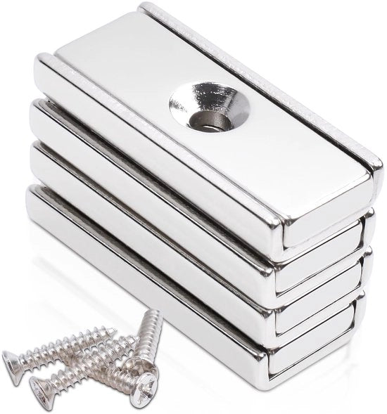 FPMYB 4 pezzi magneti forti 30 x 13,5 x 5 mm, magneti neodymium extra forti magneti neodymium con foro, viti magnetiche, magneti forti per cucine, bagni, uffici, scuole