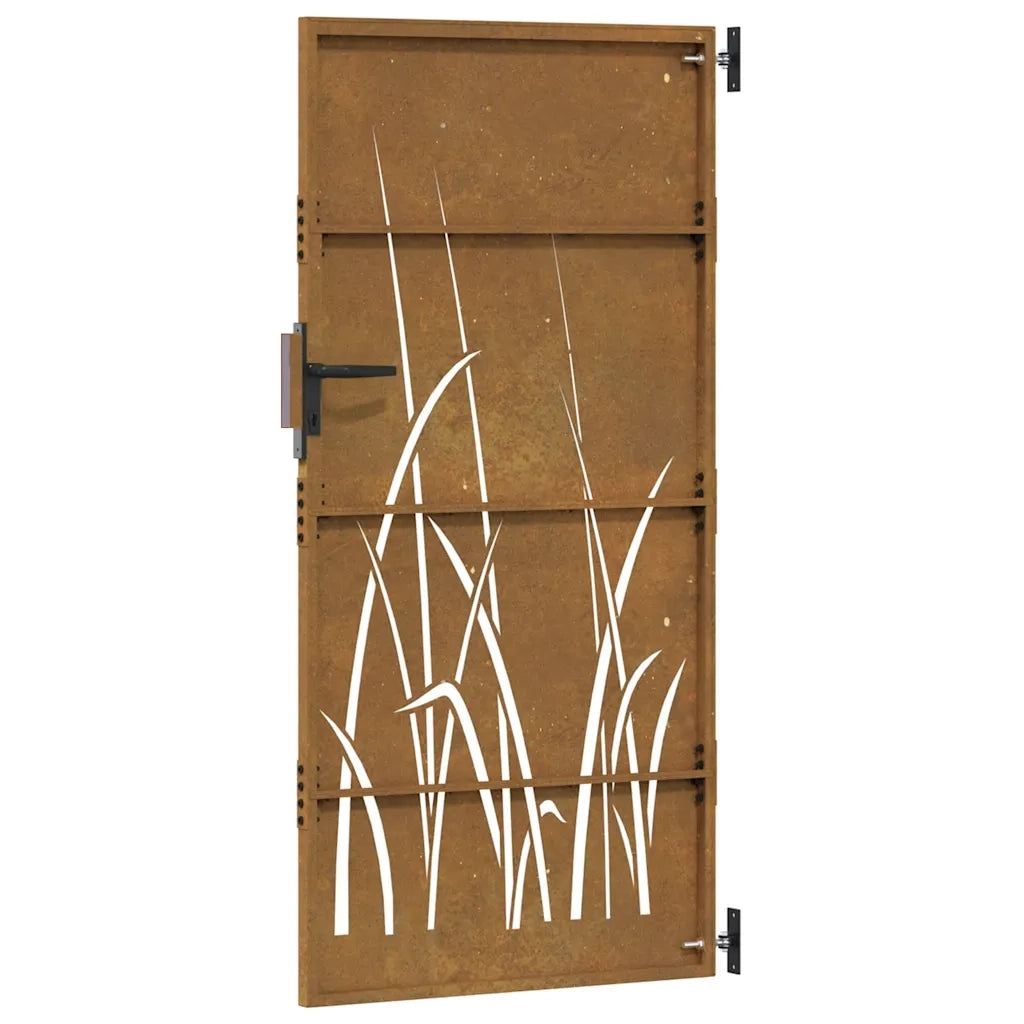 Cancello da giardino 85x200 cm in acciaio Corten con design erba 153225