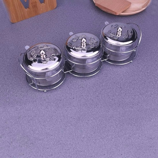 Set di Pentole in Acciaio Inossidabile 3 Fusti con Coperchio e Cucchiaio - Ideale per Zucchero e Erbe