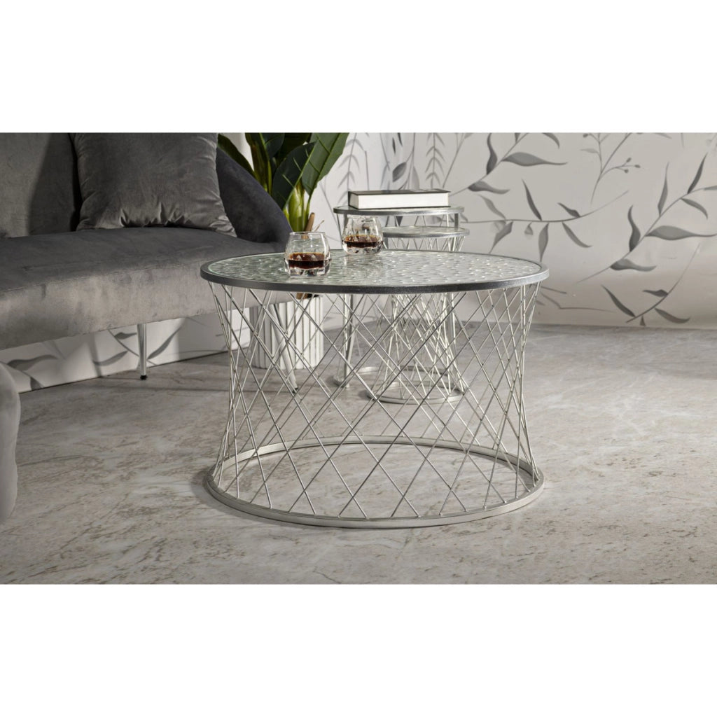 Set di Tavolini VKH571, Argento, Metallo, 70x70x45 cm