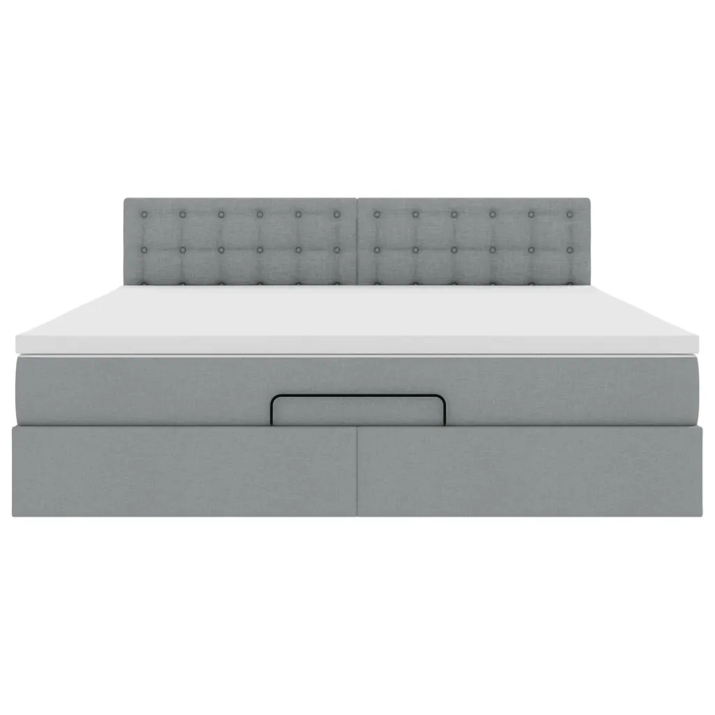 Pouf Letto con Materasso Grigio Chiaro 160x200 cm in Tessuto