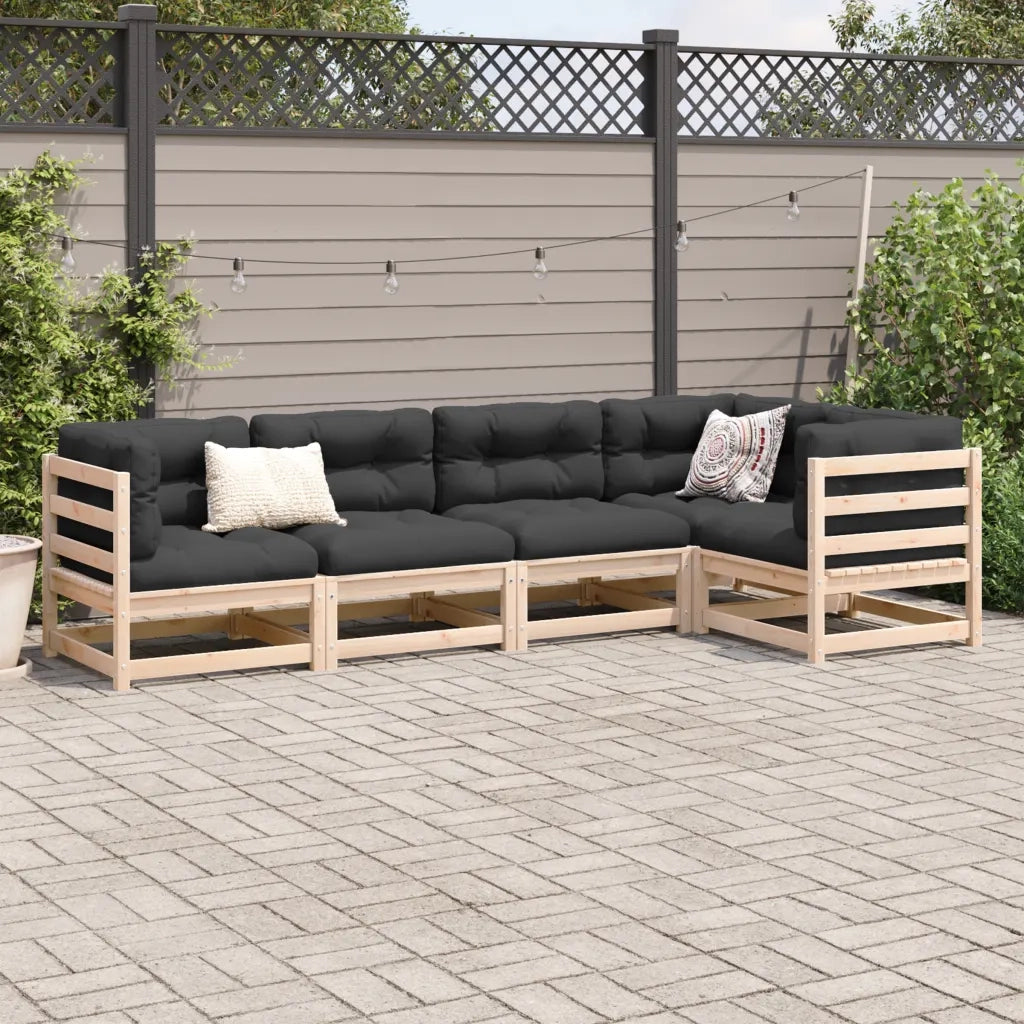 Set Divani Giardino 5 pz con Cuscini in Legno Massello di Pino 3299434