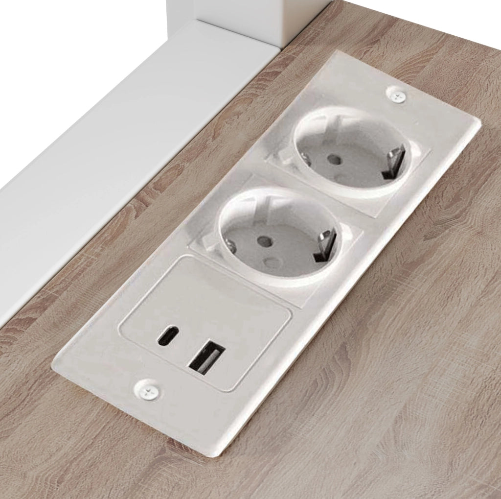 Letto a soppalco 140x200 cm con scrivania; scaffali e presa USB Type-C in metallo