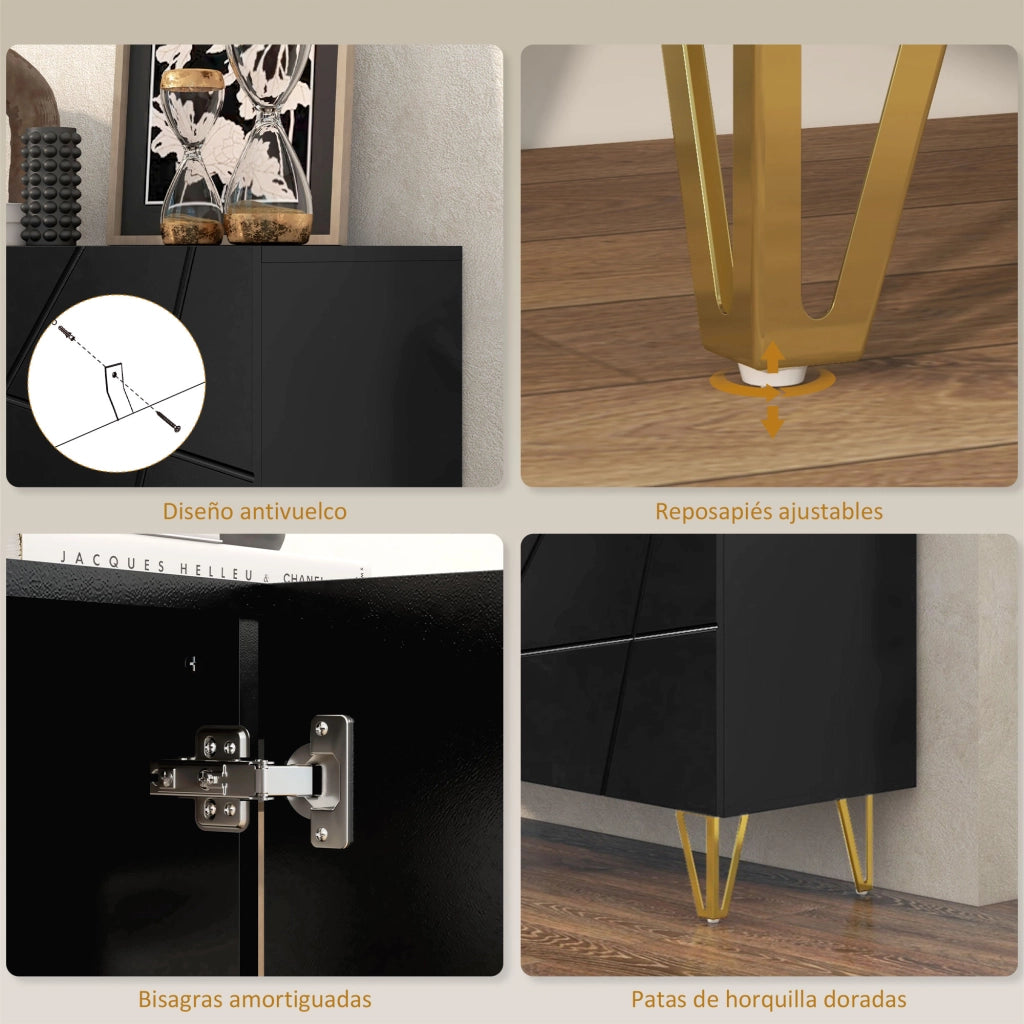 Mobile Ingresso con 3 Ante e Ripiani ¨C Zephmum ¨C Nero 120x40x75 cm