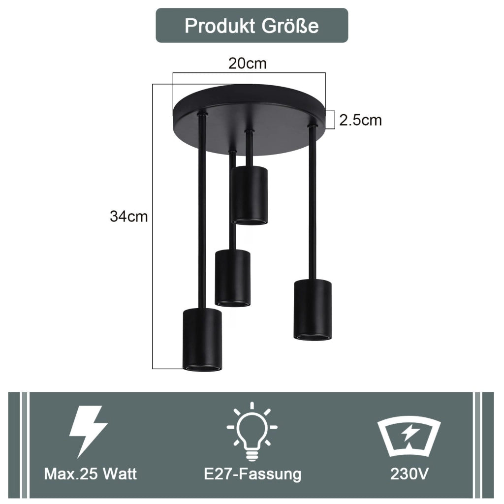 ZMH Lampada da soffitto plafoniera vintage nera E27 retrò industriale metallo senza lampadine