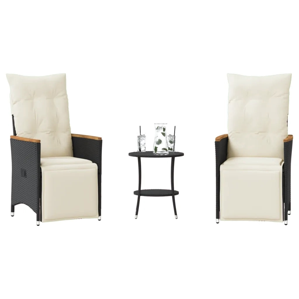 Set da BistrÃ² 3 pz con Cuscini Nero in Polyrattan