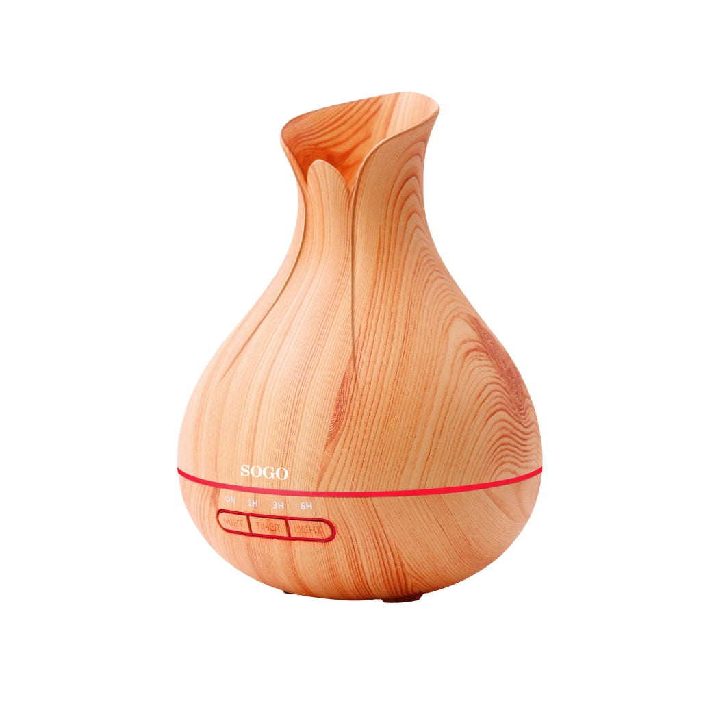 Diffusore di aromi con umidificatore 400ml, luce LED 7 colori e timer 1-3-6h con spegnimento automatico legno chiaro - Sogo