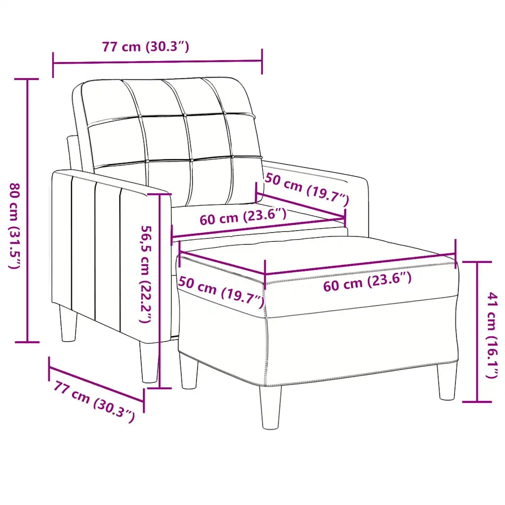 Poltrona | Sedia Relax con Poggiapiedi Crema 60 cm in Velluto