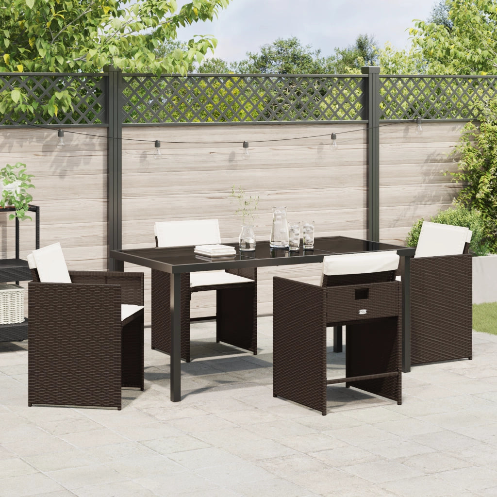 Set da pranzo da giardino 5 pezzi con cuscini marrone polyrattan