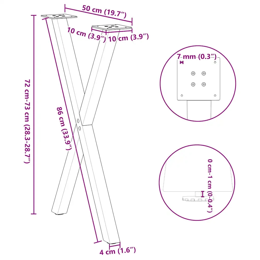 vidaXL Gambe per tavolo da pranzo a forma di X 2 pz Antracite 50x(72-73) cm Acciaio