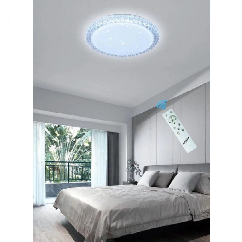 Trade Shop - Plafoniera Led 60 W Lampadario Soffitto Smart Dimmerabile Effetto Cristallo -