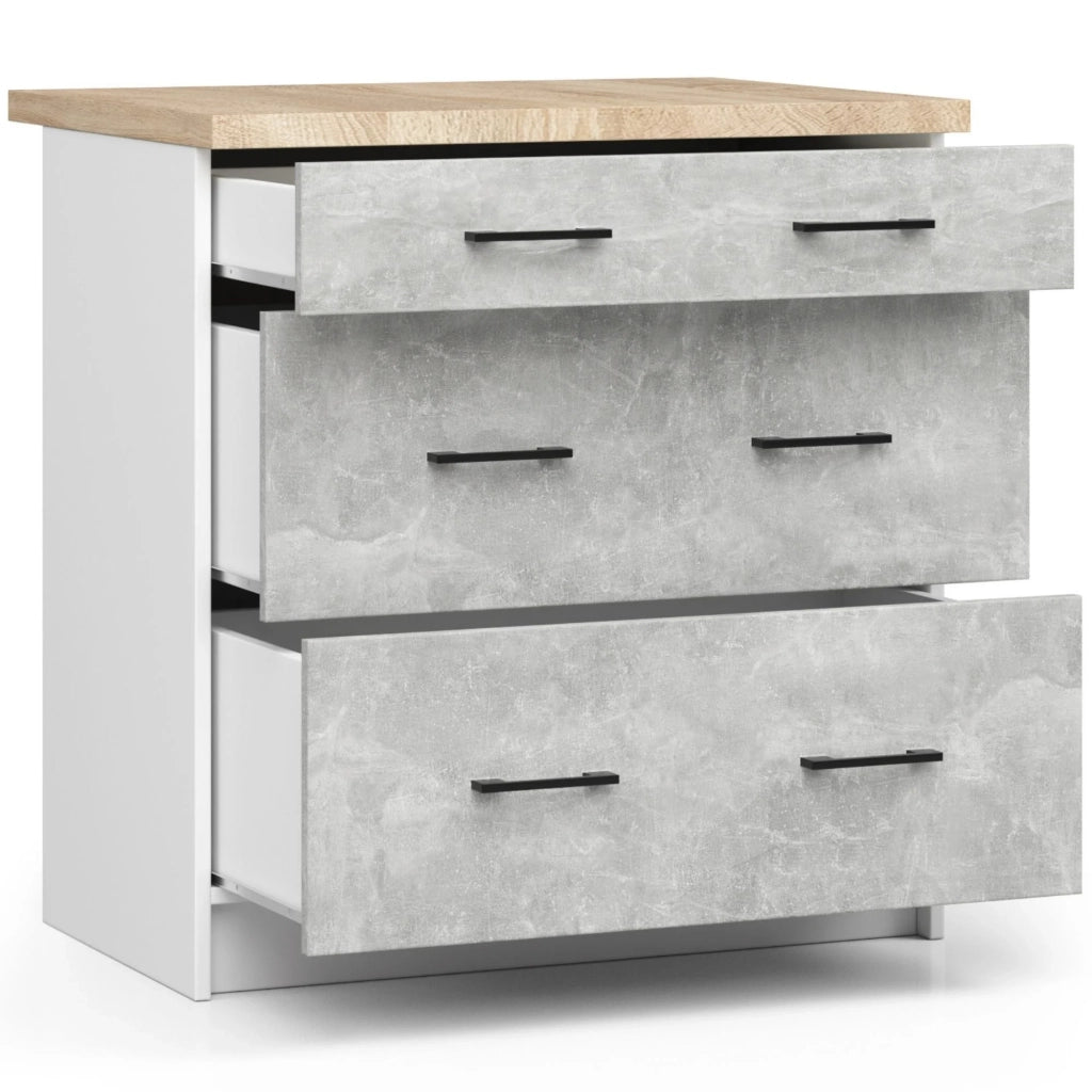 Mobile cucina modulare con piano di lavoro AKORD OLIWIA Bianco 80 cm 3 cassetti inserto frontale Cemento 80x46x85 cm