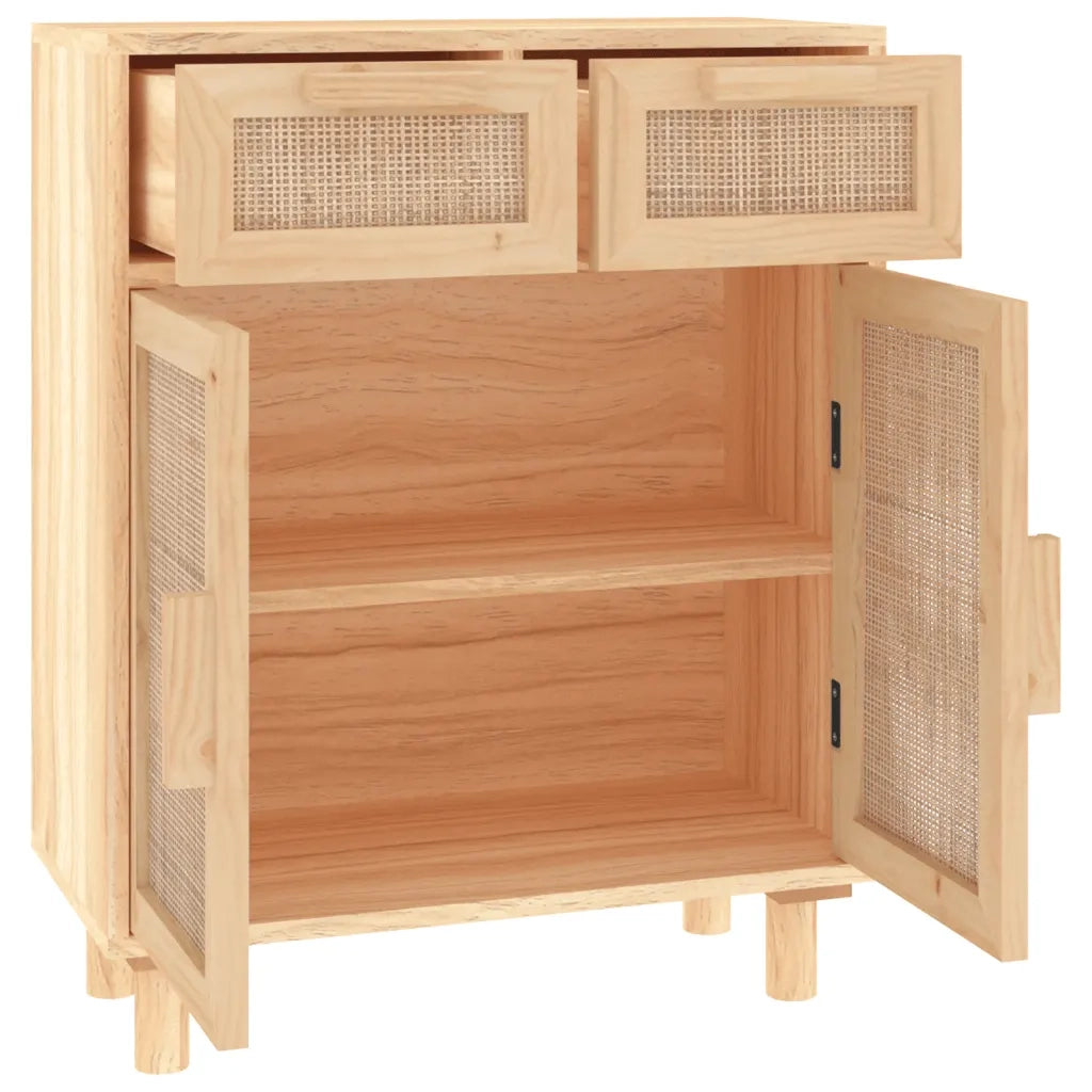 Credenza Marrone 60x30x75cm Legno Massello Pino Rattan Naturale 345638