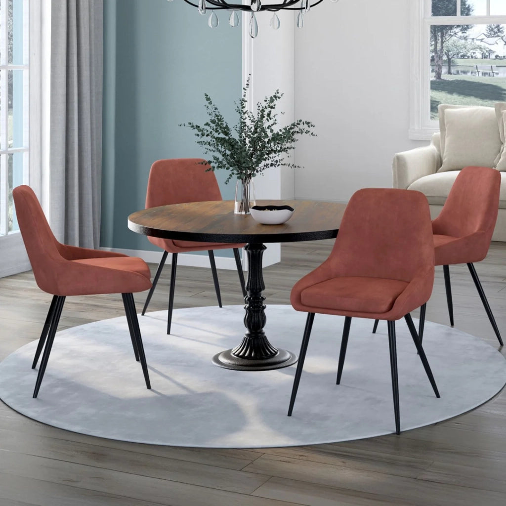 IDMarket - Set di 4 sedie THALYA in velluto terracotta con braccioli