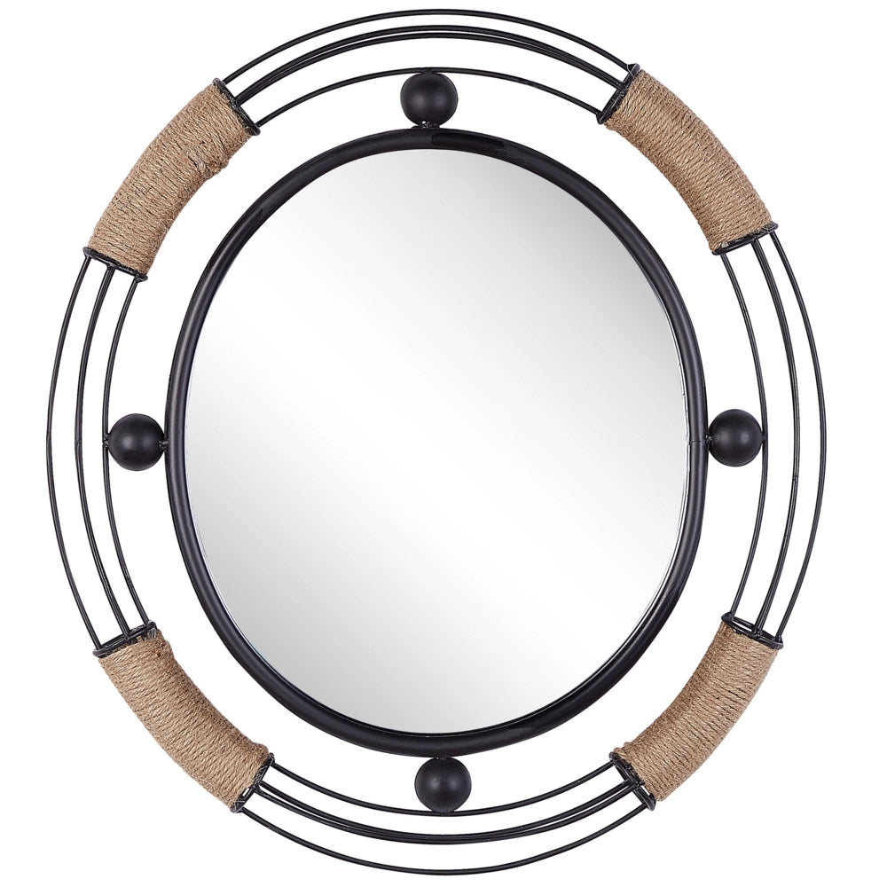 Specchio da parete in legno chiaro rotondo 60 cm con cornice in legno massello fatto a mano geometrico rustico
