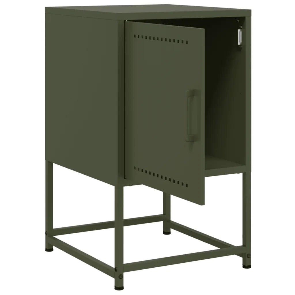 Set di 2 Comodini | Armadio da Notte | Mobiletto da notte Verde Oliva 36x39x60,5 cm in Acciaio