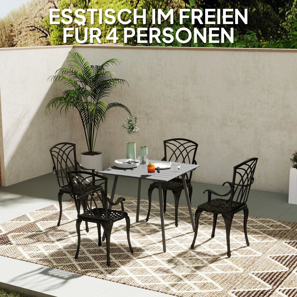 Tavolo da giardino in acciaio 80 x 80 x 74 cm Tavolo da buffet impermeabile con struttura in acciaio; tavolo antiscivolo da campeggio Tavolo con balcone per 4 persone Tavolo da patio Tavolo da pranzo all'aperto per giardino; patio; balcone; grigio