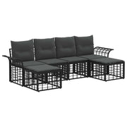 Set di divani da esterno 6 pz | Set Salotto da Giardino Nero e Grigio scuro Poliestere