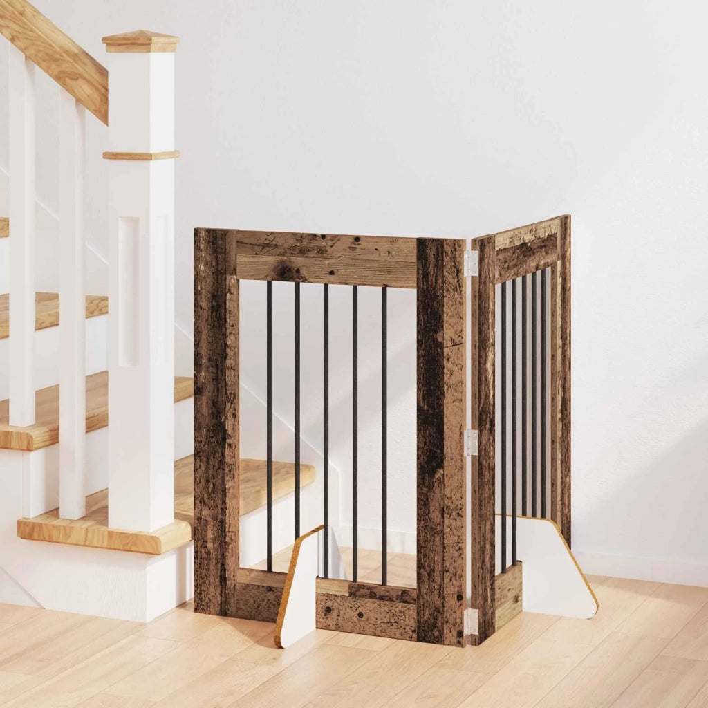 Cancello per cani con supporti 2 pz Legno antico 60 x 80 cm CFW8014127
