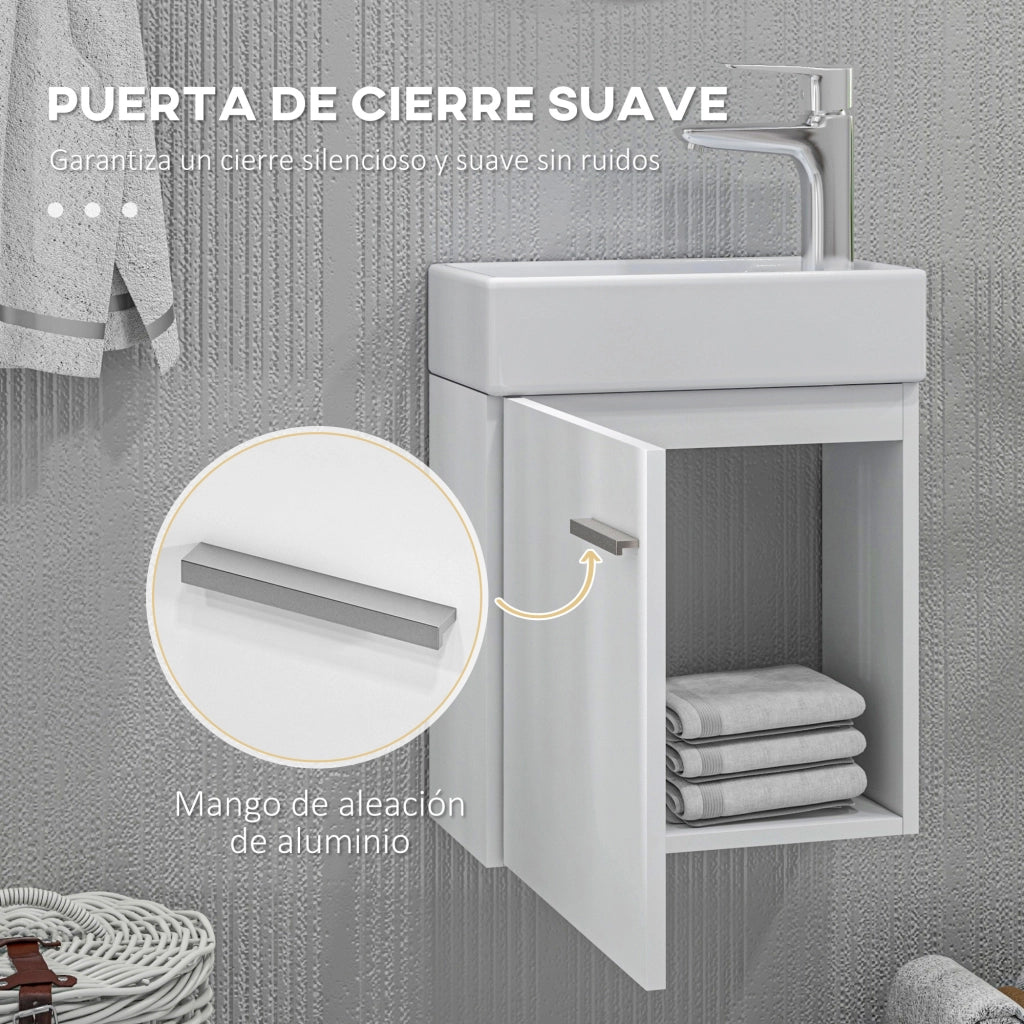 Mobile Bagno con Lavabo Sospeso e Anta ¨C Zephmum ¨C Bianco Lucido 40x23x50 cm