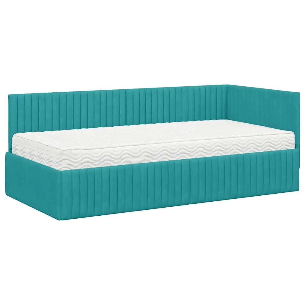 Struttura Letto Angolare con Materasso 2 pcs Turchese Velluto