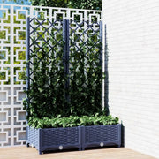 Fioriera da giardino con traliccio-Vaso da Esterno-Vaso con Griglia blu grigio 80x40x121,5 cm PP