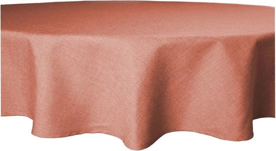 Tappeto di tavola a forma rotonda - Copertura di tavola in stile lino - Decorazione per tavolo da pranzo - Impermeabile all'acqua e resistente al sporco - 140 cm di diametro - Terracotta