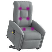vidaXL Poltrona Alzapersona Massaggi Elettrica Grigio Chiaro Tessuto