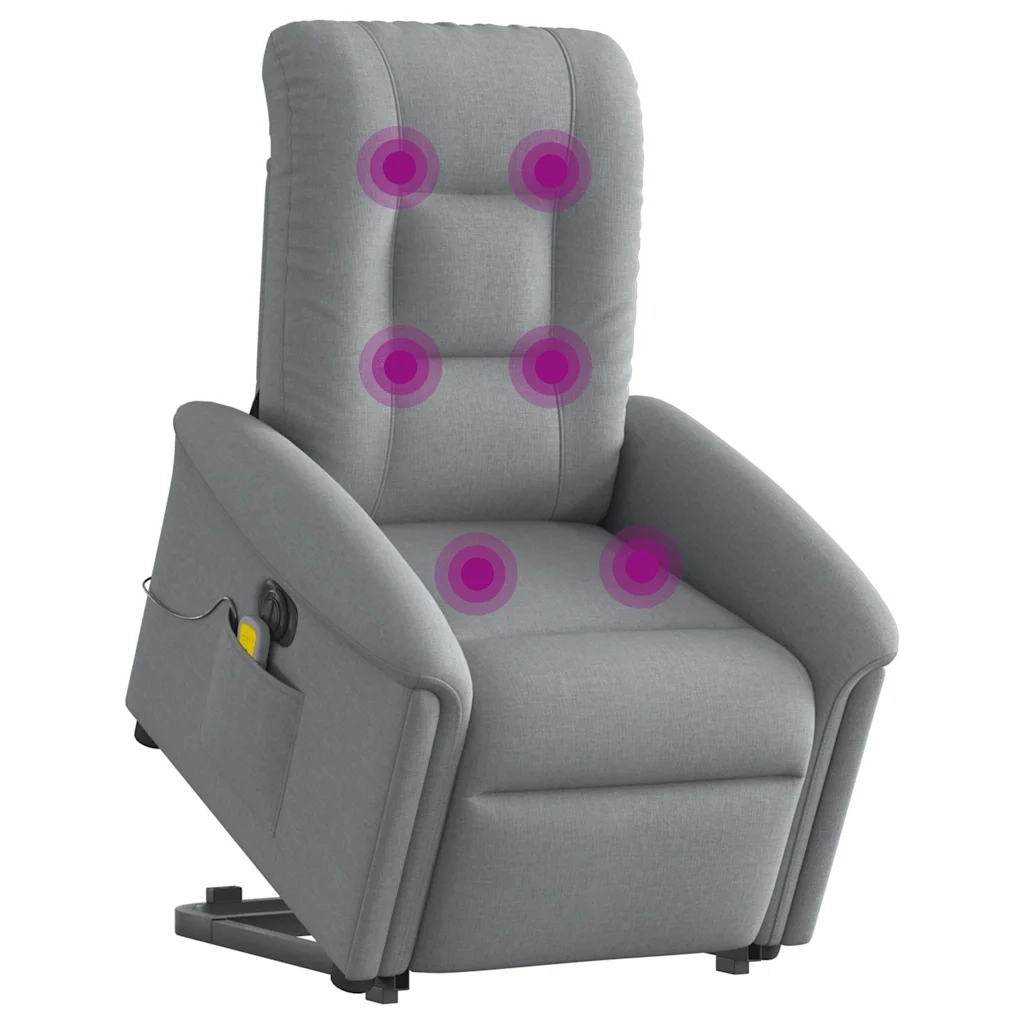 vidaXL Poltrona Alzapersona Massaggi Elettrica Grigio Chiaro Tessuto