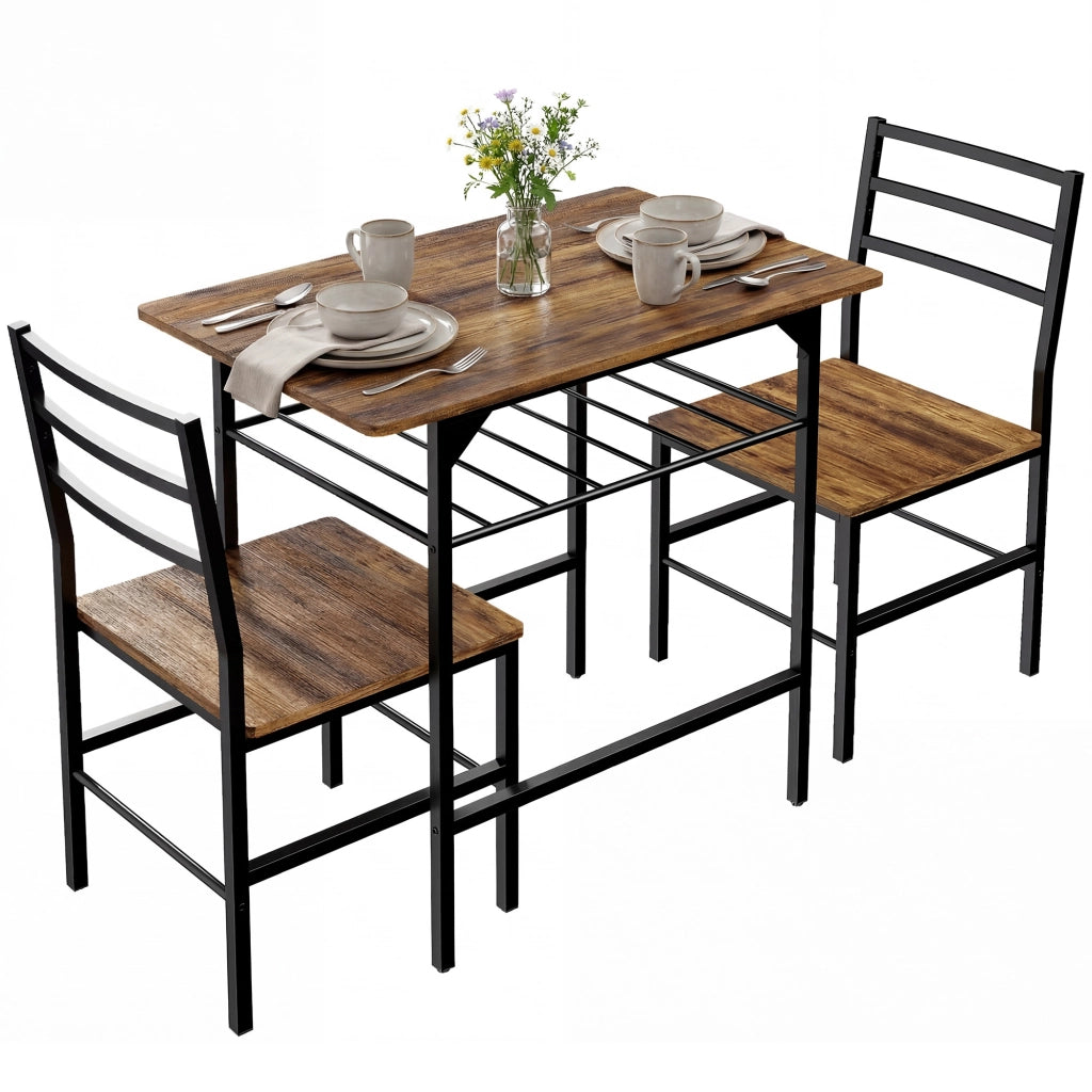 Tavolo da pranzo allungabile con sedie ¨C zephmum ¨C marrone, metallo, 90x200